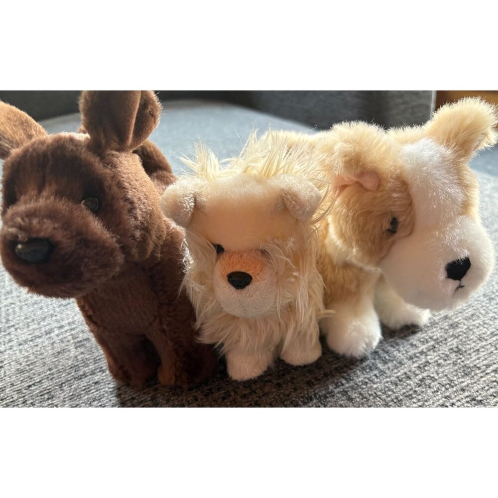 American‎ Girl Plush Dog Set 3 Brown Tan Fluffy Stuffed Animals Kids Toy